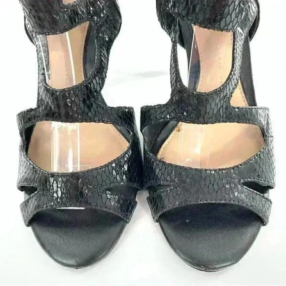 Gianni Bini heels size 6.5 black leather snakeskin embossed lace up party - Picture 2 of 12